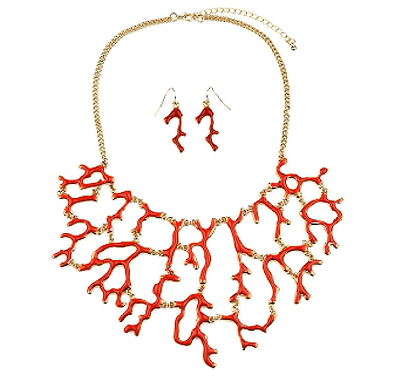 Zirconmania Coral Paradise Necklace & Earrings by