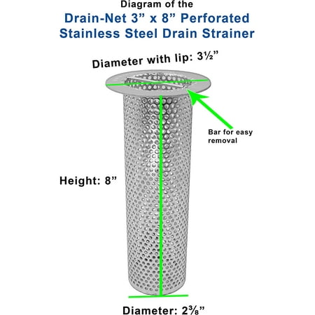 

3” Commercial Floor Drain Strainer 8” Tall Perforated Stainless Steel