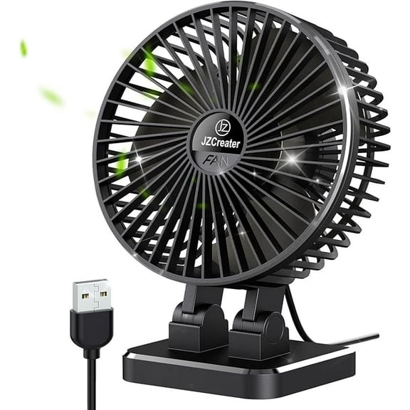 USB Desk Fan, Mini Portable, 3 Speeds Desktop Table Cooling, Plug in Power, Rotation Strong Wind, Quiet Personal Small for Home Office Travel Bedroom, Black