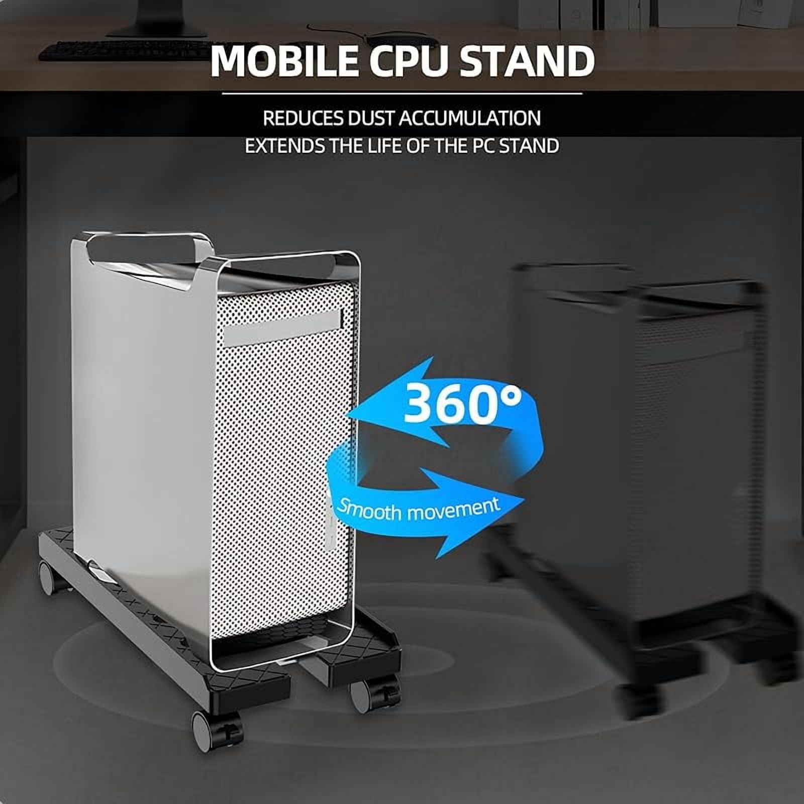 Adjustable Mobile CPU Stand, Ventilated Computer Tower Stand with 4 Caster Wheels Fits Most PC Tower, Under Desk CPU Holder PC Floor Cart Computer Riser for Gamers and Students (Black)