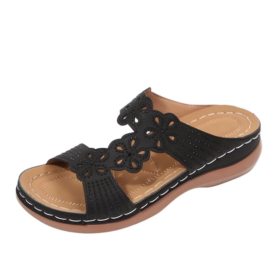 HAJWOH Womens Orthopedic Sandals Arch Support Summer Flat Sandals Breathable Non Slip Slip on Beach Slippers Comfort 2026 Foam Shoes Black 39