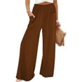 thumbnail image 1 of Pantalones de Cintura Alta con Elástico para Mujer, Estilo Informal, Holgados, de Pierna y Bolsillos. Marrón S, 1 of 8