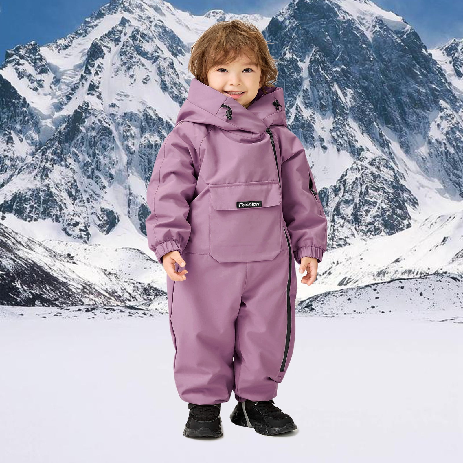 KAUOD Boys Girls One Piece Snowsuits Fleece-Lined Hooded Insulated Ski Jumpsuits Front Pockets Side Zipper Snowboard Suits