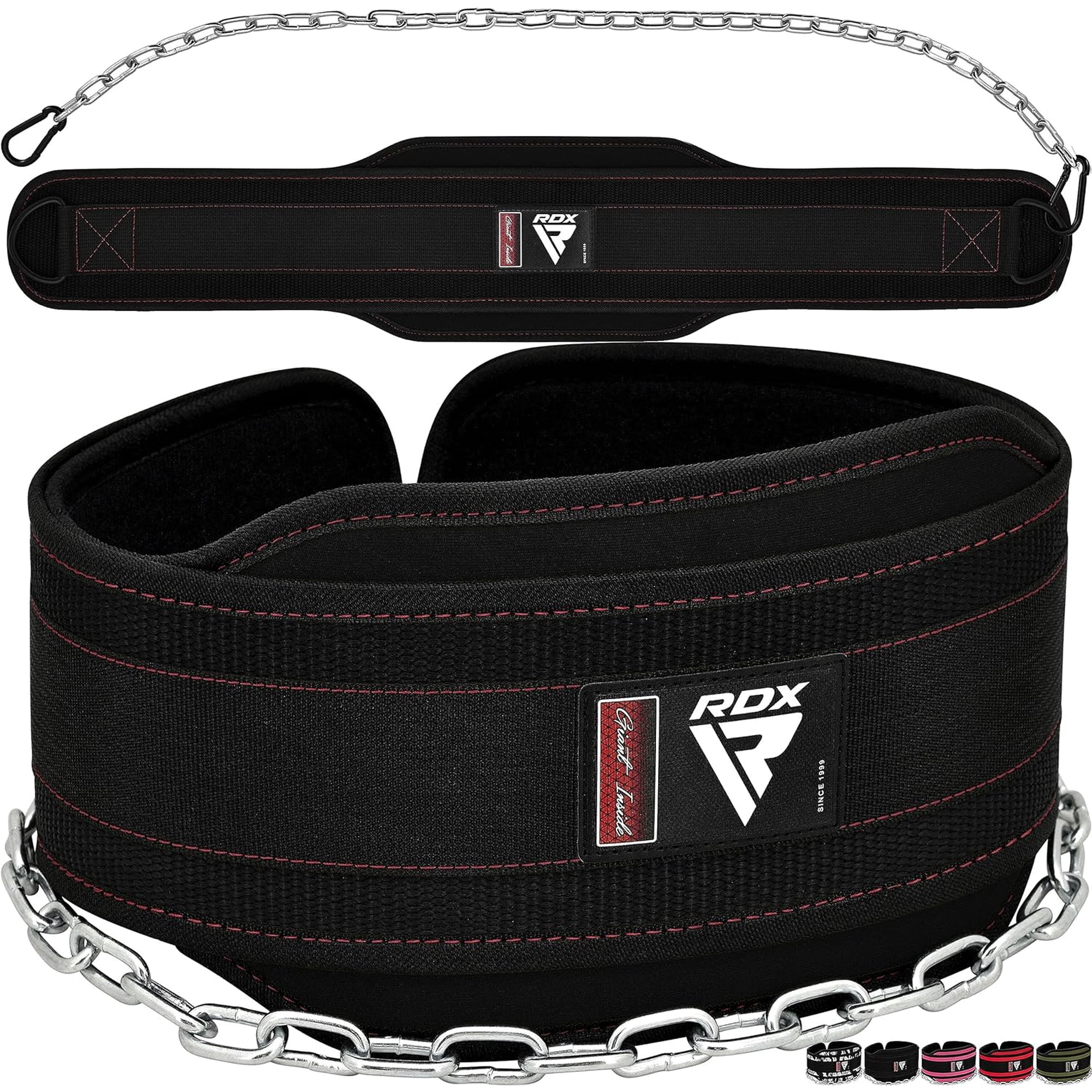 RDX Dipping Belt for Weight Lifting with Adjustable Steel Chain- Great for Chin Pull Ups, Weighted Parallel Dips, Platform Squats, Calf Raises, 6” Back Support for Powerlifting, Strength Training