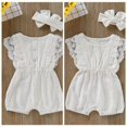 thumbnail image 2 of AMERTEER Newborn Baby Girls Rompers Flare Sleeve Lace Summer Infant Jumpsuit with Headband, 2 of 7