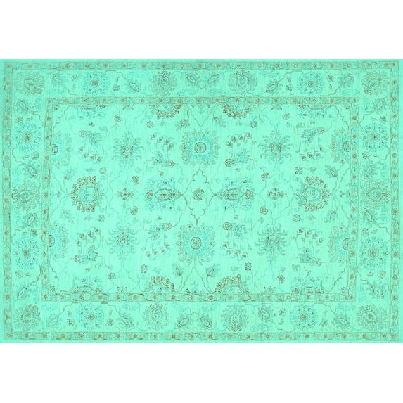 Ahgly Company Machine Washable Indoor Rectangle Oriental Turquoise Blue Traditional Area Rugs, 2' x 3'