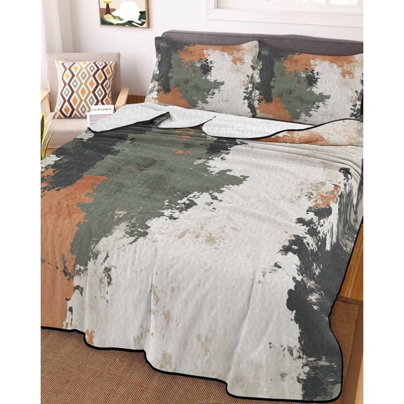 Vintage Sage Green Orange Queen Size Down Alternative Comforter, Lightweight Comforter Quilt Bedding Set with Pillow Shams Modern Abstract Art All Seasons Bed Comforter Duvet Insert 90"x96"
