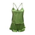 thumbnail image 5 of Womens Pajama Sets Silk Satin Solid Color Sexy Spaghetti Strap V Neck Ruffled Camisole With Shorts Two Piece Pajamas For Women Set Sleepwear Underwear,Mint Green,M, 5 of 6