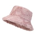 thumbnail image 2 of Women's Faux Fur Bucket Hats Puffy Fleece Winter Warm Wide Brims Fisherman Cap Cute Bear Print Sherpa Crochet Bucket Hat, 2 of 5
