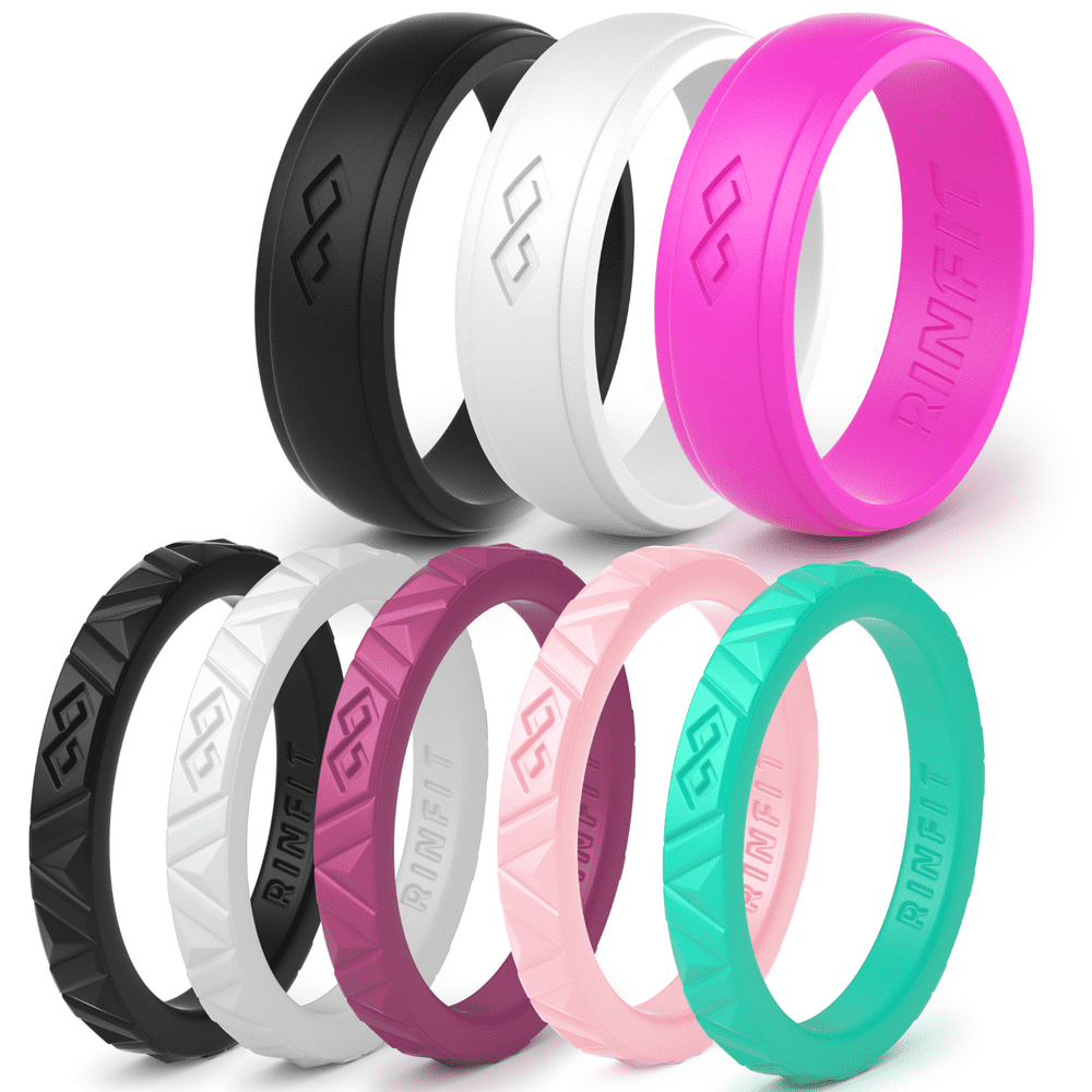 Rinfit Silicone Wedding Rings / Wedding Bands/ Rubber 8 Rings Set