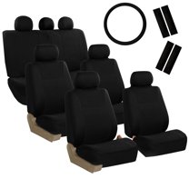 FH Group Light & Breezy Seat Covers for Auto, 3 Row 7 Seaters Full Seat Covers with Steering/Belt Pad Cover, Black