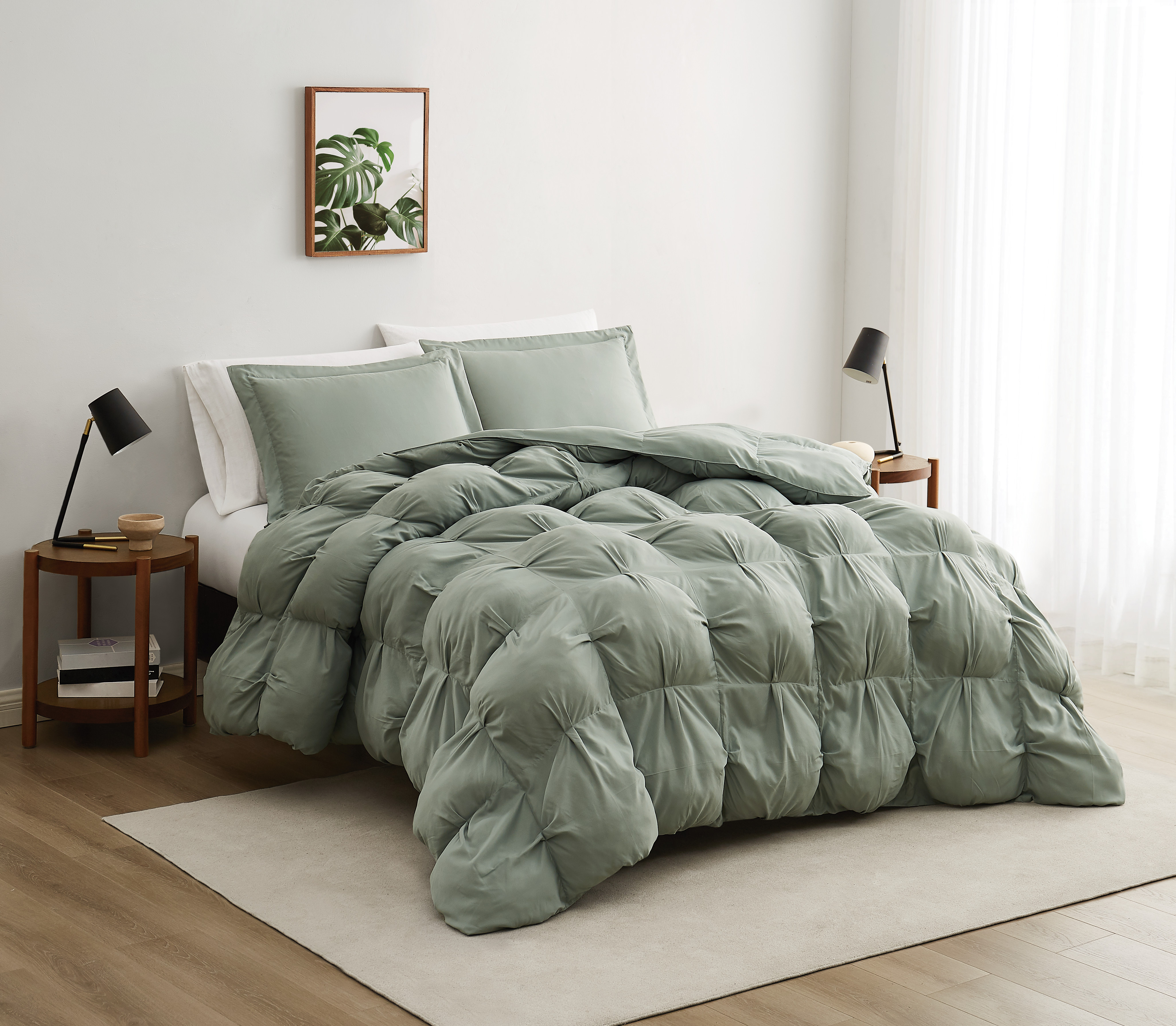Truly Soft Cloud Puffer Boxed Pleat 100% Microfiber Polyester Green 2-Piece Twin Comforter Set, Solid Casual themed, Adult Bedding, OEKO-TEX Certified