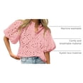 thumbnail image 4 of Blusa de Encaje Rosa con Escote en V y Detalles Calados para Mujer PRETTYGARDEN Talla S, 4 of 8