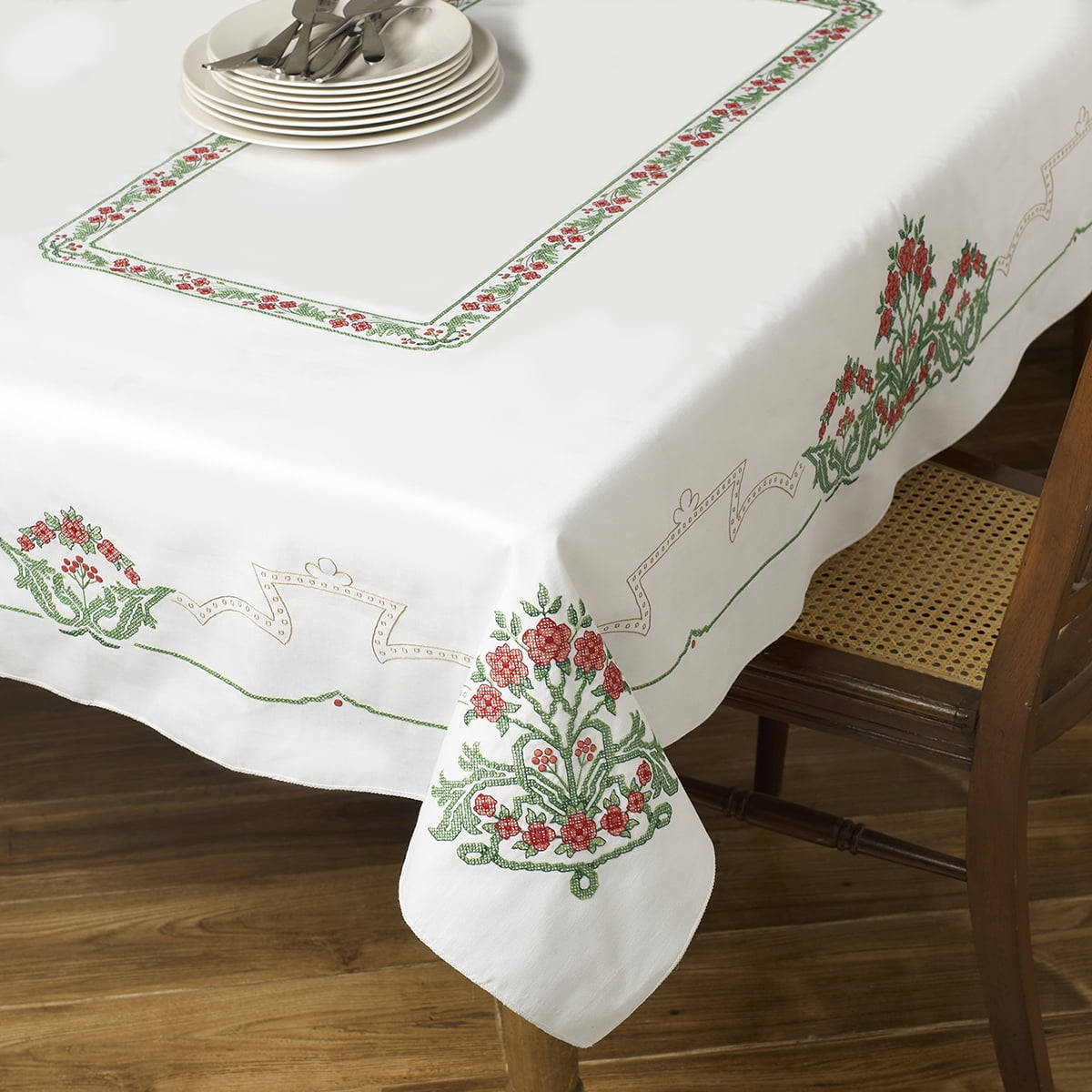 Stamped Cross Stitch Tablecloth 52 Inch X 70 InchVictorian Frieze