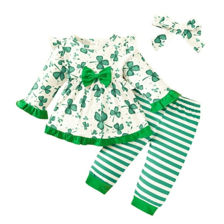 

Toddler Girls Outfits Casual Outfits Irish Festival Winter Long Sleeve Prints Tops Striped Pants Headbands 3Pcs Set Fall Girls Clothes 3 Months-6 Months