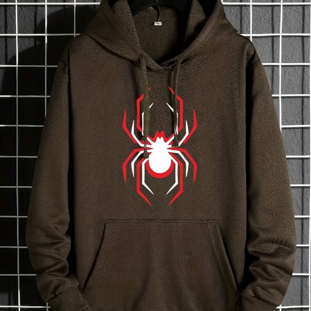 Sudadera Con Capucha Con Gráfico De Araña Para Hombre, Cómoda Sudadera Con Capucha Y Cordón Elástico