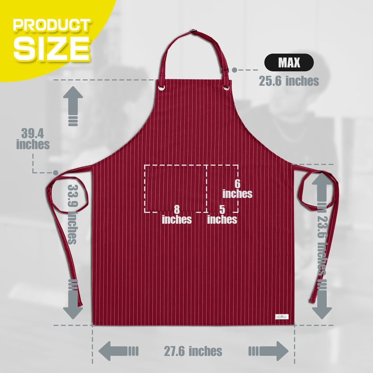 Stripe Stretch Apron for Men Women Chef Big and Tall Large Striped Aprons with Pockets for Kitchen Cooking Waterproof