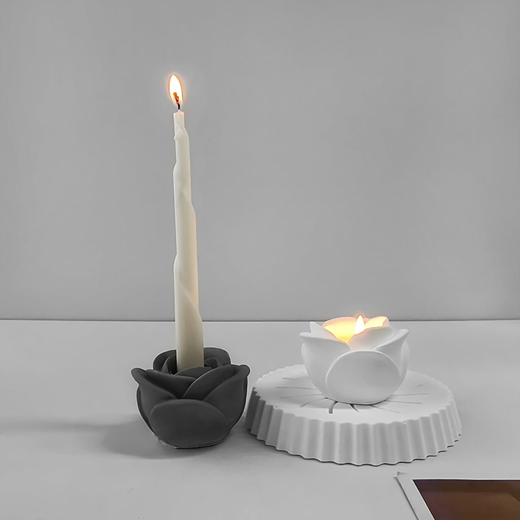 FENOHREFE 3D Rose Candlestick Silicone Mold Candle Holder Mould Flower Shaped Candle Base Molds Ornaments Home Decorations