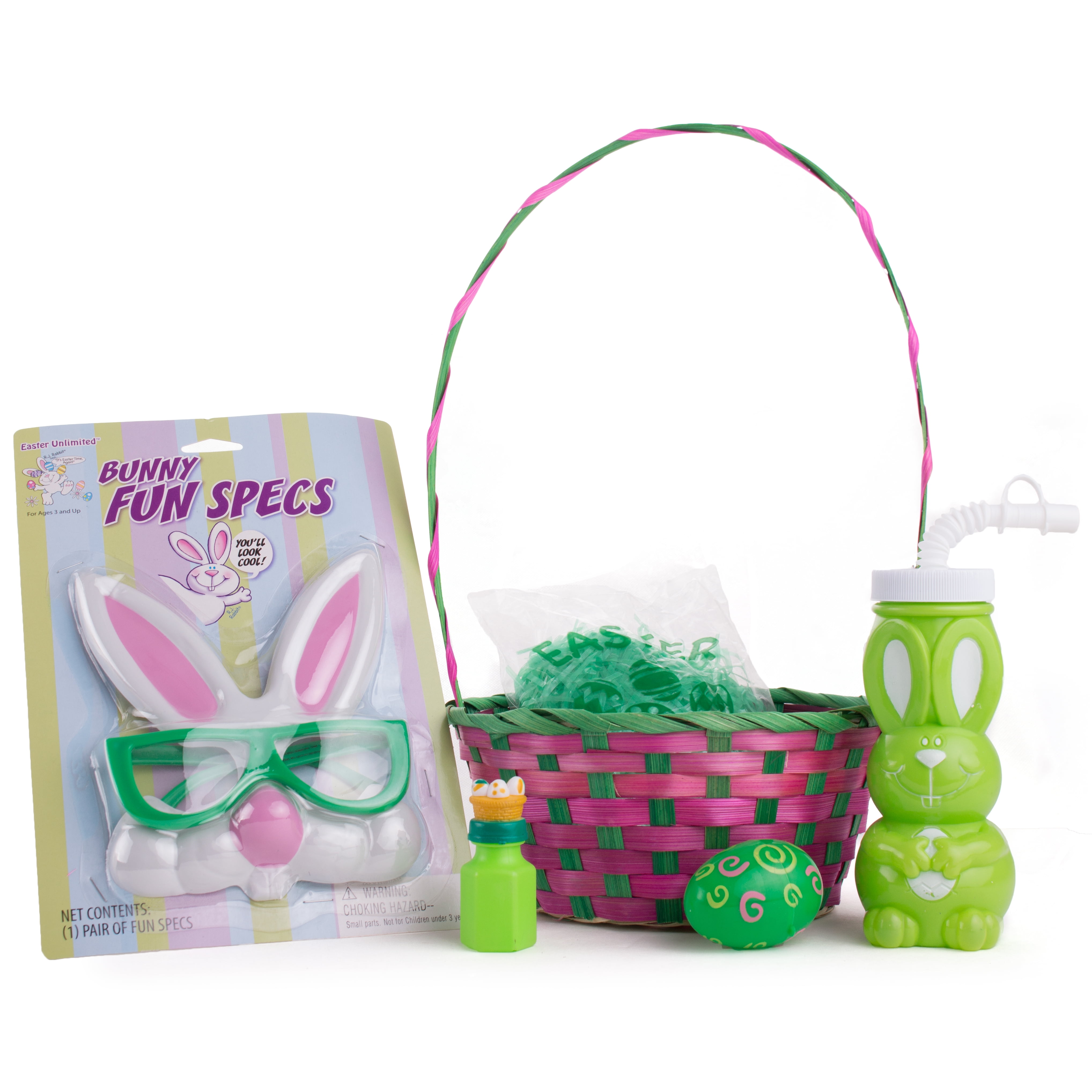 Bunny Fun Specs and Cup Rabbit Kids 24pc 14" Easter Basket Gift Set