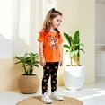 thumbnail image 4 of Girls Floral Lounge Set Size 6 Two Piece Cotton Fall Outfits Cute Short Sleeve Tees Leggings Summer Cute Clothes 7 Years, Orange, 4 of 7
