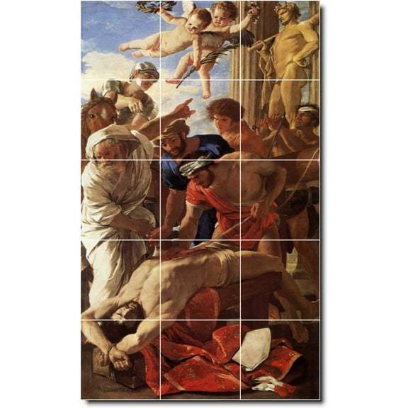 Ceramic Tile Mural-Nicholas Poussin Religious Bathroom Tile Mural 11. 12.75" w x 21.25" h using (15) 4.25 x 4.25 ceramic tiles