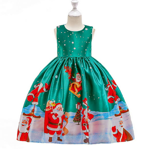KAMAKID Kids Girls Christmas Printed Swing Dress Xmas Party Princess Gown  Dresses Green 10-11 Years - Walmart.com