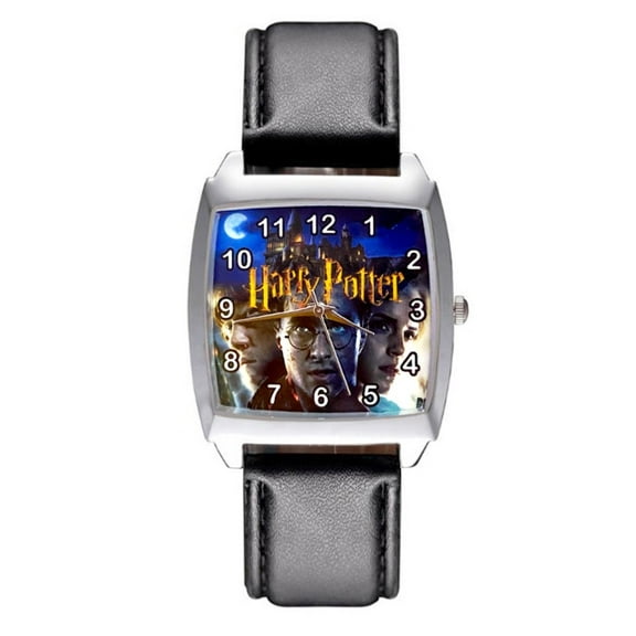 Harry Potter Themed Square Face Quartz Black Leather Band Wrist Watch
