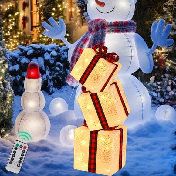 Uklsqma Christmas Led Light Box Set of 3 with Remote Control | Multicolor Pvc Gift Box Decorations | Indoor Outdoor Christmas Decor | Battery Operated Holiday Lights for Home Patio Yard