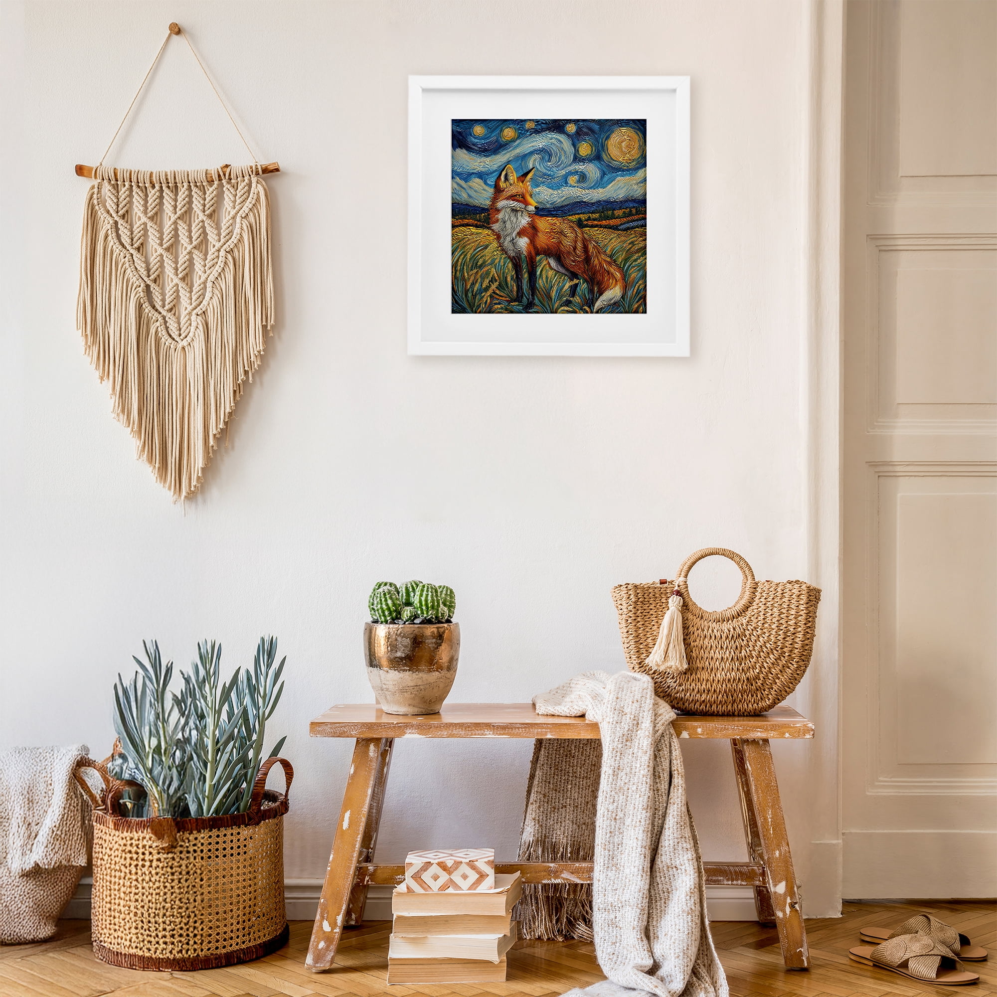 Stupell Industries Swirling Impressionist Fox White Framed Print Under Glass, design by The Wands Want