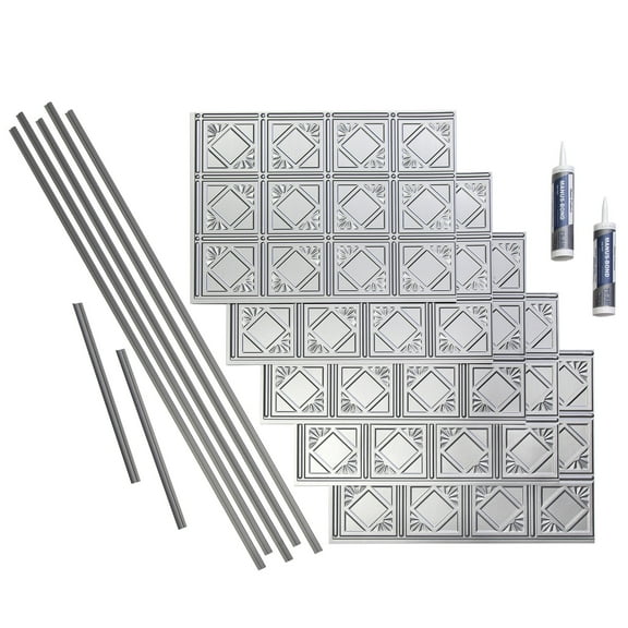 FASÄDE Traditional Style 4 Decorative Vinyl Backsplash 15 sq ft Kit in Argent Silver