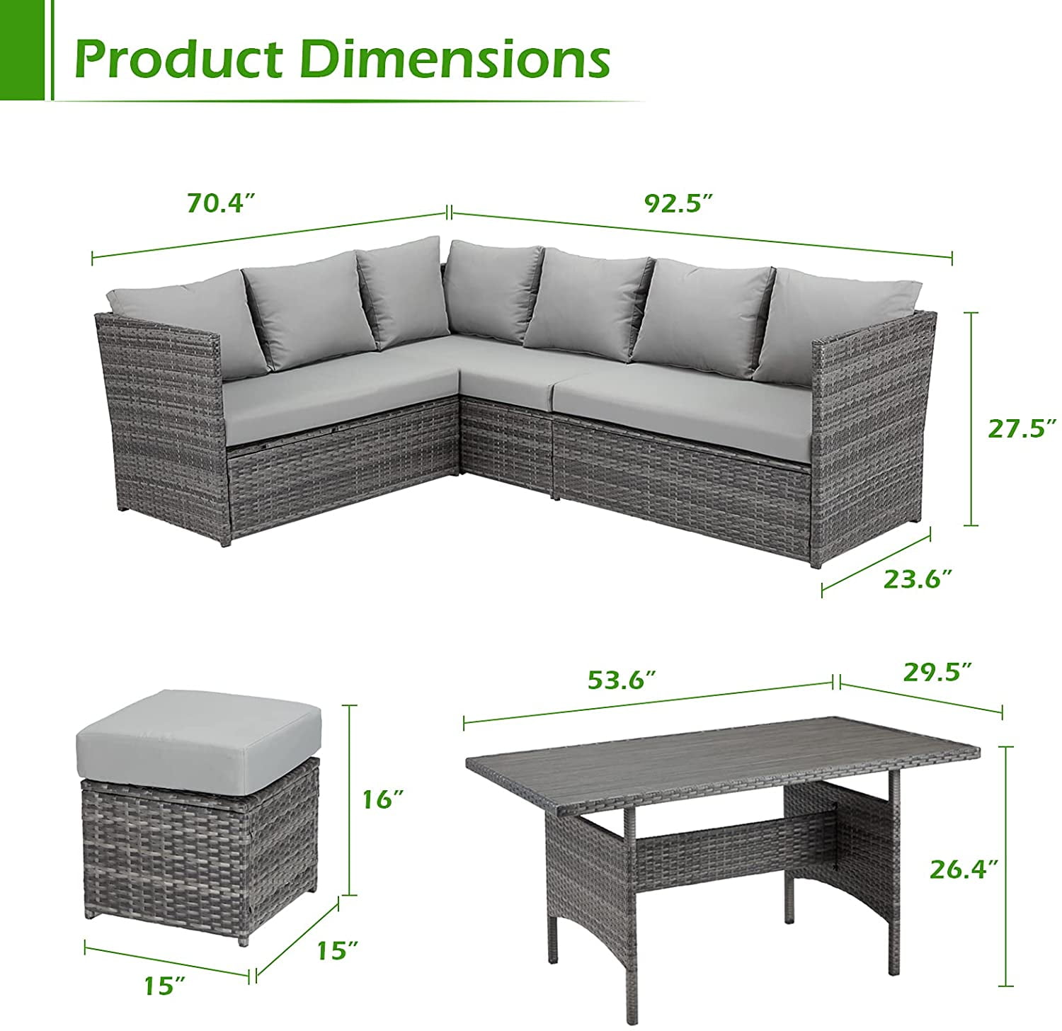 AECOJOY 7 Piece Patio Conversation Set,  Outdoor Sectional Sofa Rattan Wicker Dining Furniture, Gray