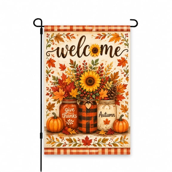 Welcome Garden Flag 12x18 Inch - Autumn Sunflower & Pumpkin Design with Fall Leaves - Perfect for Yard, Lawn, Patio, Porch Outdoor Décor