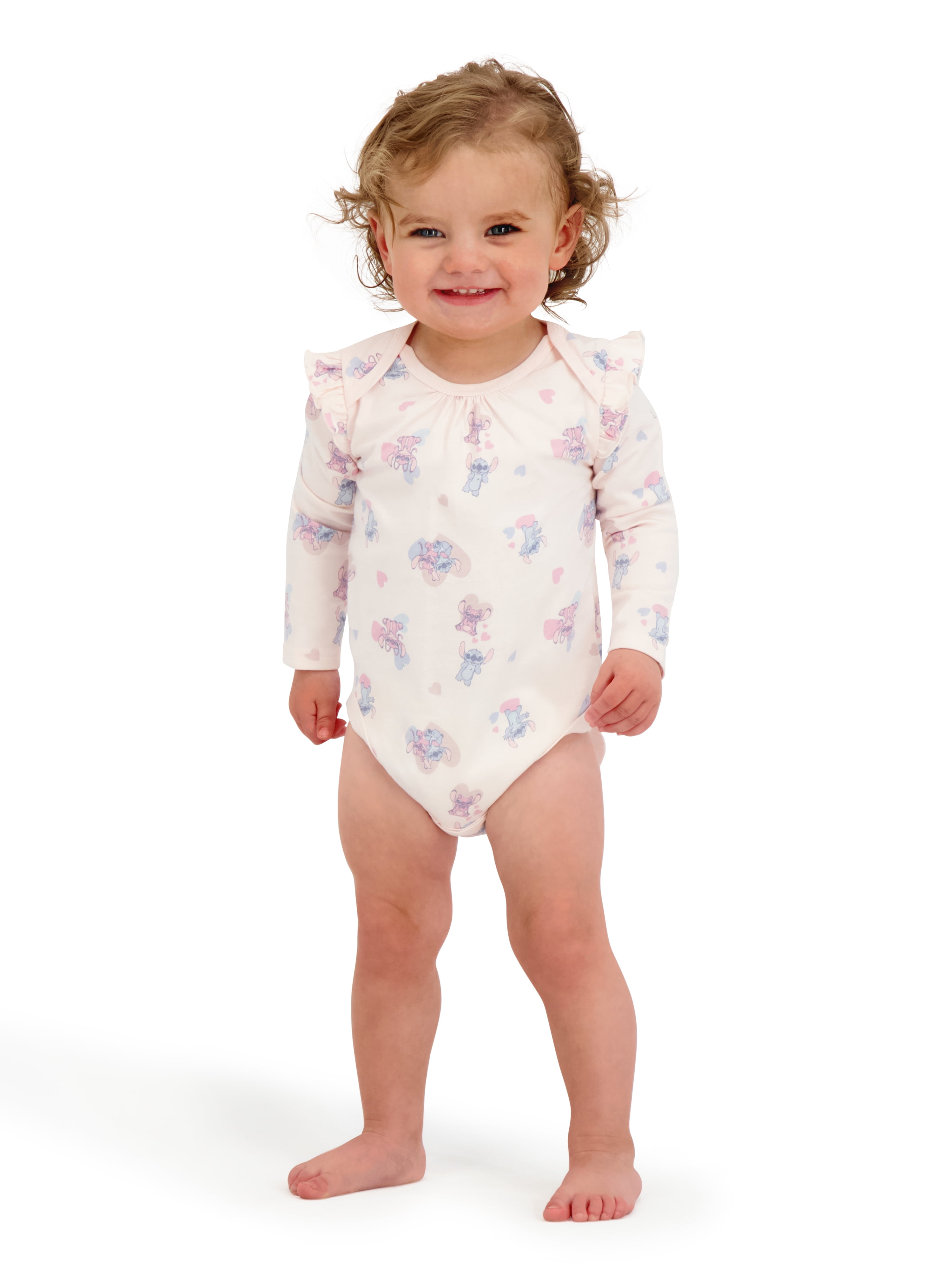 Stitch & Angel Baby Girl 3 Pack Long Sleeve Bodysuits, Size 0-24 Months