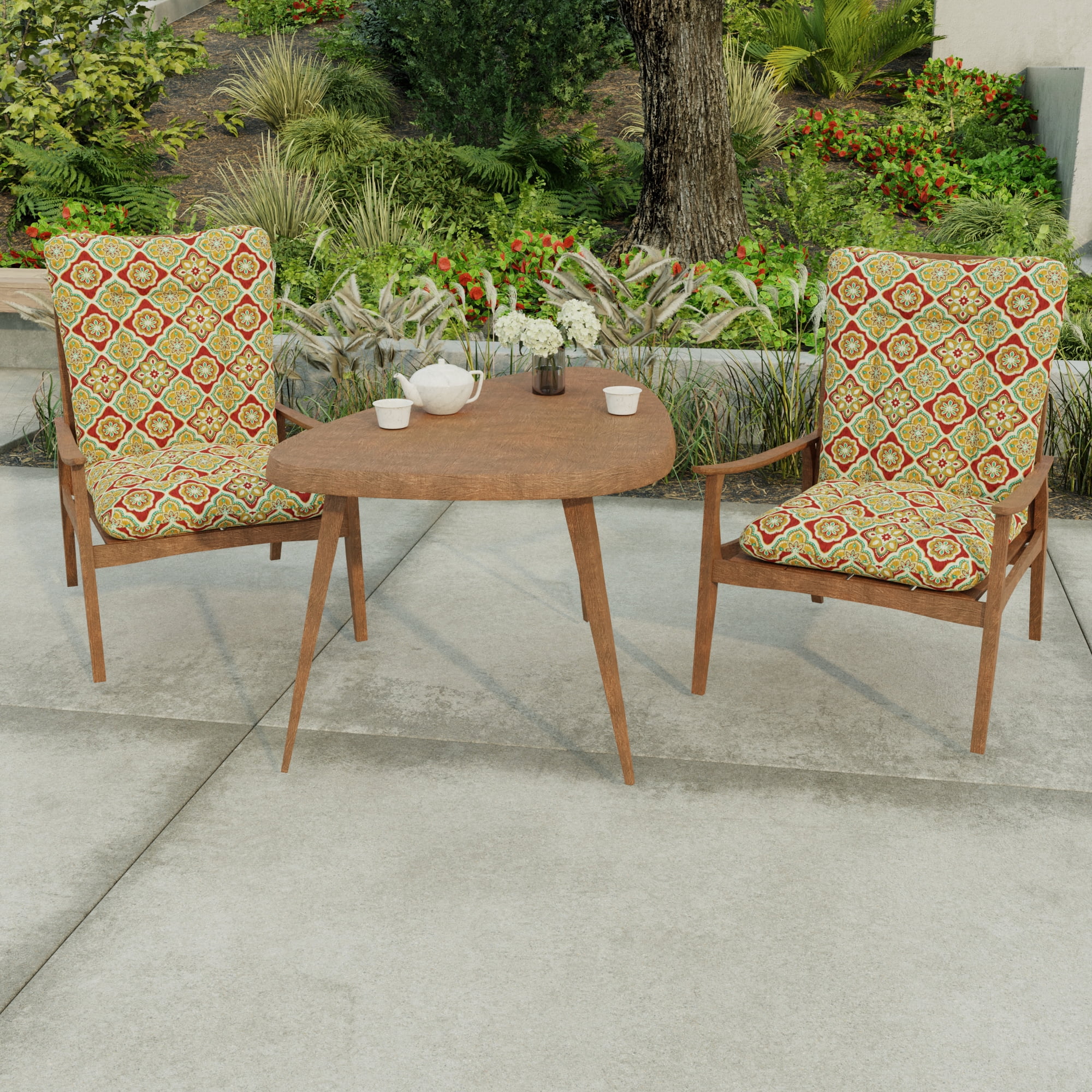 Jordan Manufacturing 38" x 21" Adonis Jewel Crimson Medallion Rectangular Outdoor Wrought Iron Chair Cushion with Ties and Hanger Loop