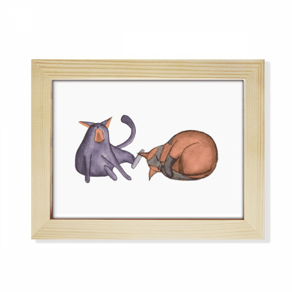 Miaoji Painting Watercolor Blue Cat Desktop Photo Frame Picture Art Decoration Painting 6x8 inch