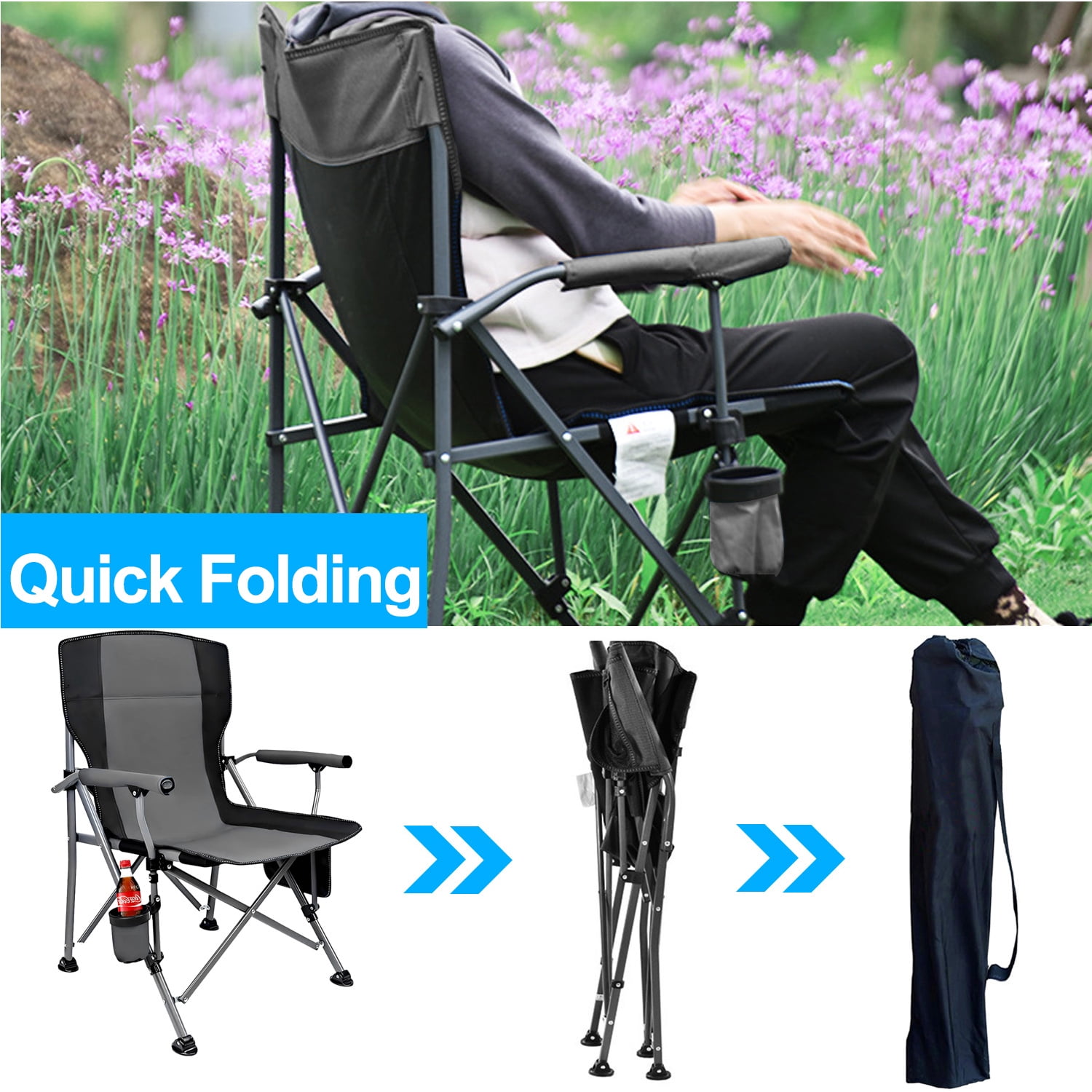 Oversized Camping Chairs, 2 Pack Heavy-Duty Steel Frame Supports 450Lbs, Foldable Outdoor Lawn Chair with Cup Holder for Backyard & Camping