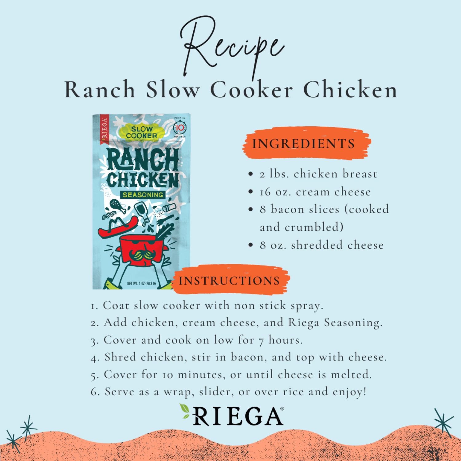 Riega Ranch Chicken Gluten-Free Slow Cooker Seasoning Mix, 1 Oz &ndash; Perfect for Easy Meals