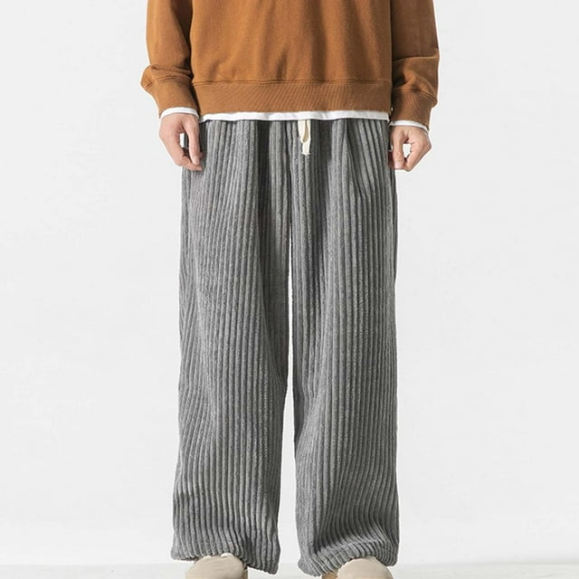Amzcrzy Men's Pants Men Leisure Solid Color Button Elastic Waist Draw Rope Full Length Pants Mens Slacks Pants for Men Men's Clothing Slacks for Men Men Clothing