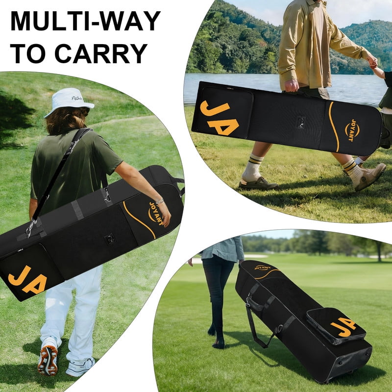 Golf Travel Bag with Wheels for Airlines, Rolling Golf Club Transport Case, Foldable Soft 600D Waterproof Oxford Golf Club Travel Covers with Shoe Pocket Black