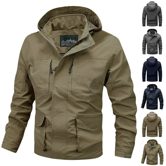 LpwkSSA Winter Jackets for Men Fashion Casual Solid Color Coat with Multiple Pockets Zipper Long Sleeve Hooded Casual Outwear Coat Yellow XXXXL