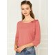 thumbnail image 2 of INSPIRE CHIC Blusa Trabajo Elegante De Punto Cuello Pajarita Mangas 3/4 Ajustado Para Mujeres Rojo Polvoriento S, 2 of 6