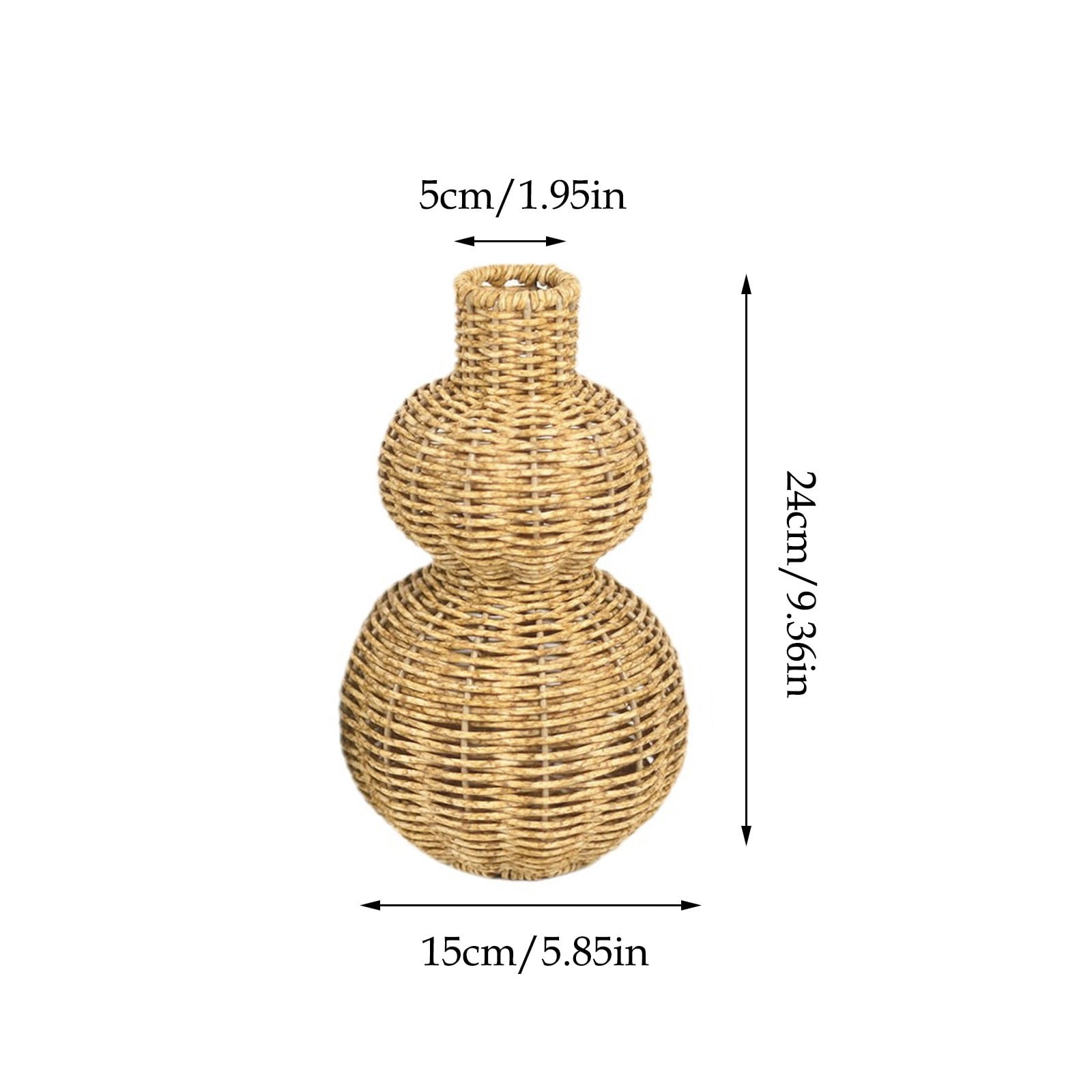 Partheme Wicker Style Weave Gourd Flower Vase, Imitation Rattan Floral Arrangement Box, Smooth Edges for Fresh or Dried Flowers, Living Room Coffee Table Balcony Café Decor Ornament, Beige