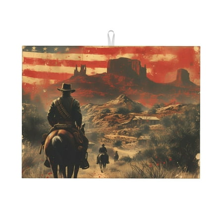 

Kdxio 1860s Style American Cowboy for Dish Drying Mat 24*18 inch Absorbent Dish Drainer Kitchen Counter Large Size Dish Drying Pad for Countertops Draining Racks