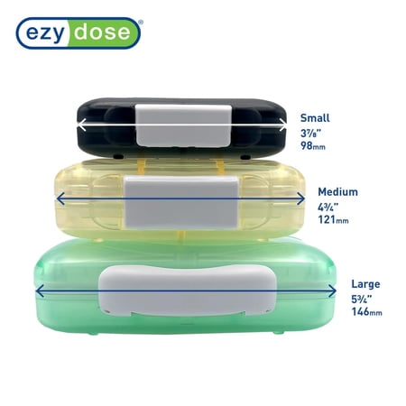 Ezy Dose Moisture-Proof Pill Organizer, Travel-Friendly, Latch-Closure to Secure Contents, 4 Individual Compartments of Multiple Sizes with Tight Seal, Medium, Black
