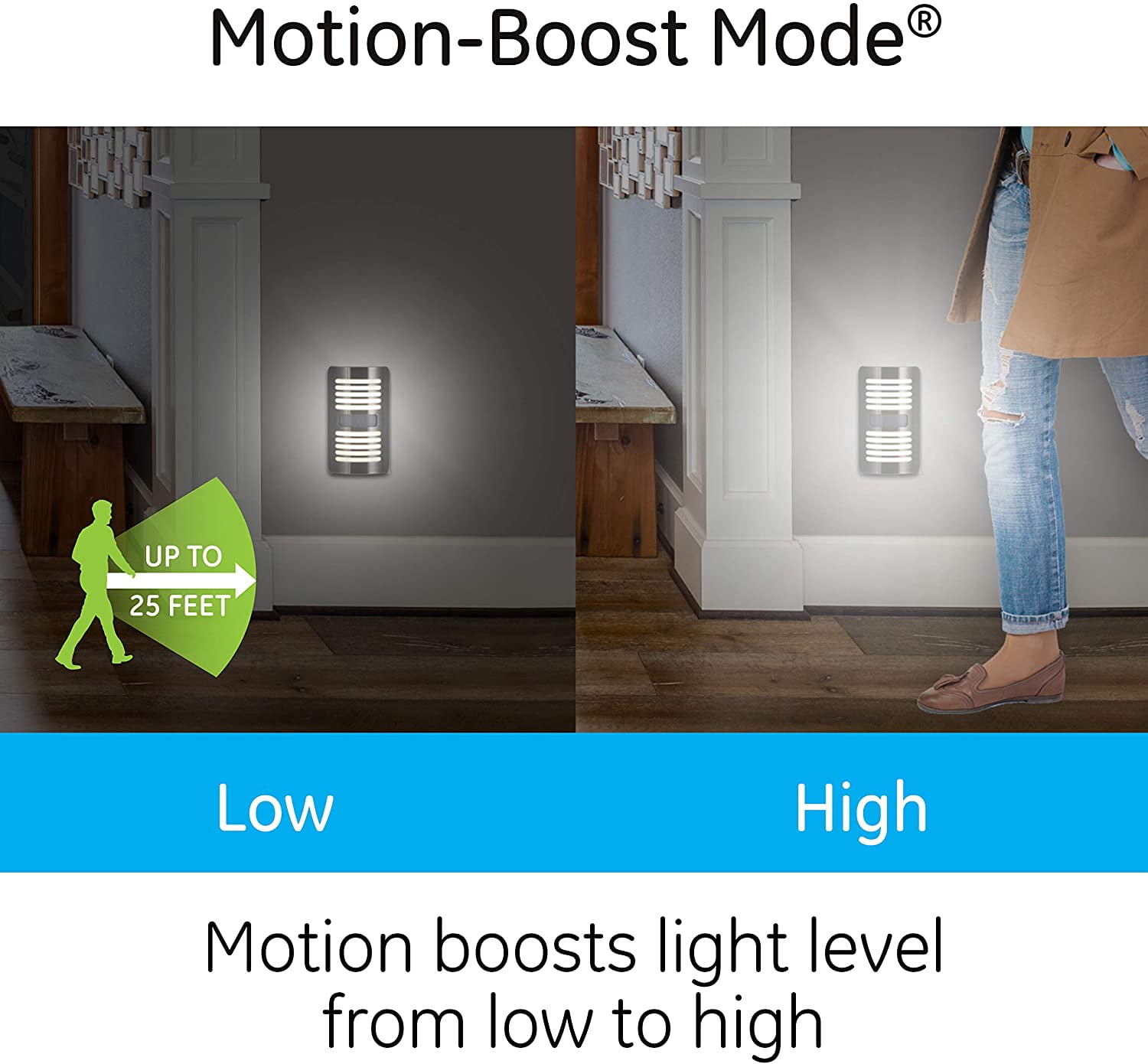 GE Enbrighten LED Motion Sensor Night Light, Plug-in, 40 Lumens, Motion-Select with 25ft Detection, Dusk-to-Dawn, Brushed Nickel Louver – 37299 (1 Pack)