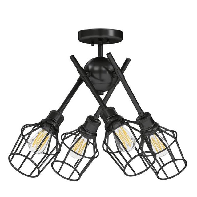 Golden Lighting 1945-SF BLK-WIRE-BLK Plafonnier Humide Noir Mat à Axel de 27 Pouces