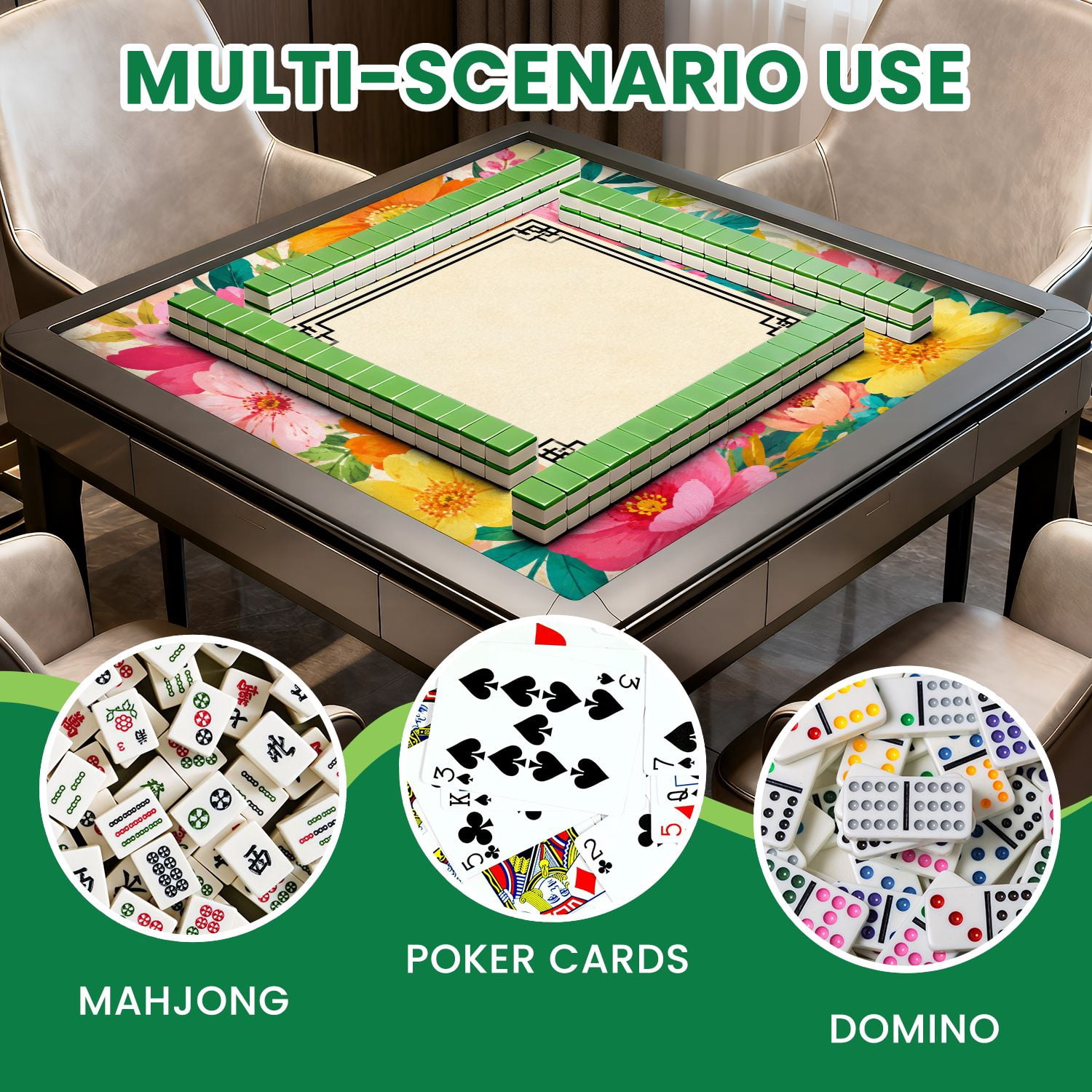 Mahjong Mat 31.5" x 31.5" Floral Vibrant Pink Orange Flowers Paisley Swirls Yellow Non-Slip Noise Reduction Mahjong Tiles Table Cover for Dominoes Poker Card Board and Tile Games
