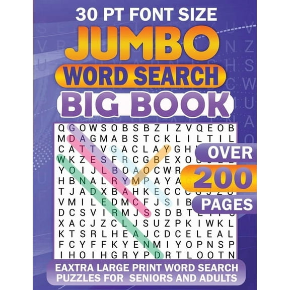 Jumbo Word Search: Big Book 30 Pt Font Size, (Paperback)