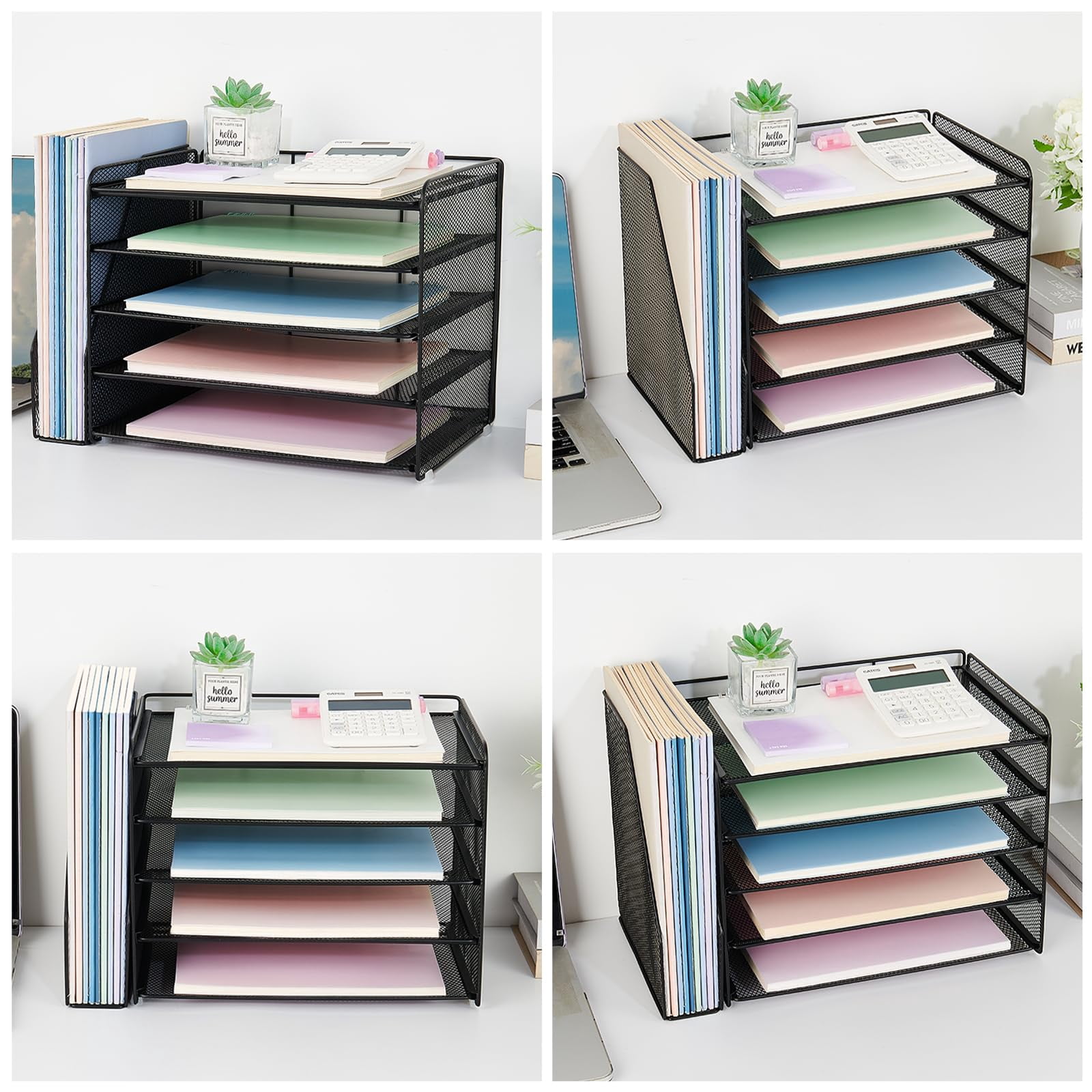 Desk Organizer  5-tier Paper Letter Tray With Magazine Holder Office Accessories & Workspace Organizers Desktop File For Supplies Storage Black