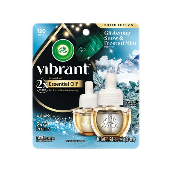 Air Wick Vibrant Plug-In Scented Oil Air Freshener Warmer Refills, Glistening Snow and Frosted Mint, 2 Count